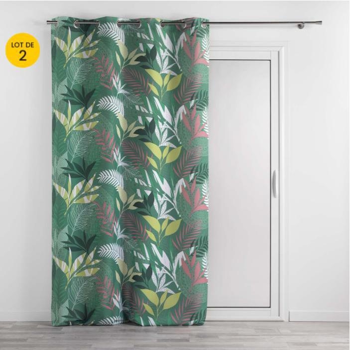Lot de 2 Rideaux a oeillets 140 x 260 cm polyester imprimé Assana Kaki