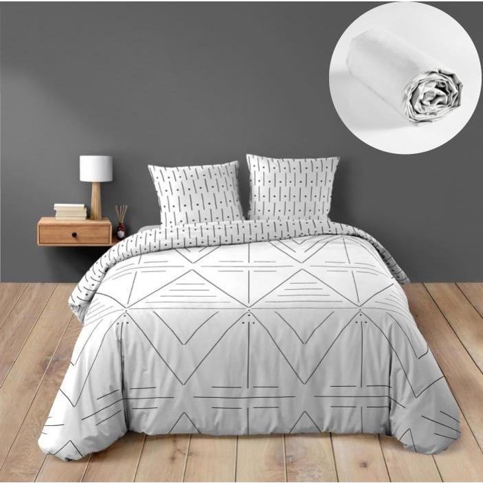 Pack 4 pièces Housse de couette 260 x 240 cm Etna + 2 taies + drap housse 160 Blanc