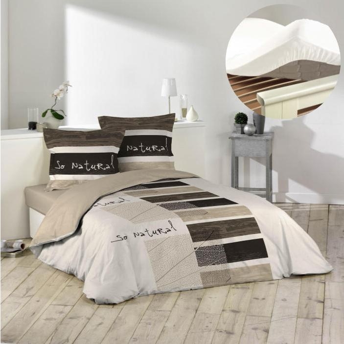 Pack housse de couette 220x240 cm So natural + drap housse 140x190 Blanc