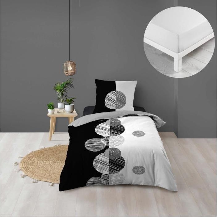 Pack housse de couette enfant 140 x 200 cm Stormi + drap housse 90 x 190 Blanc