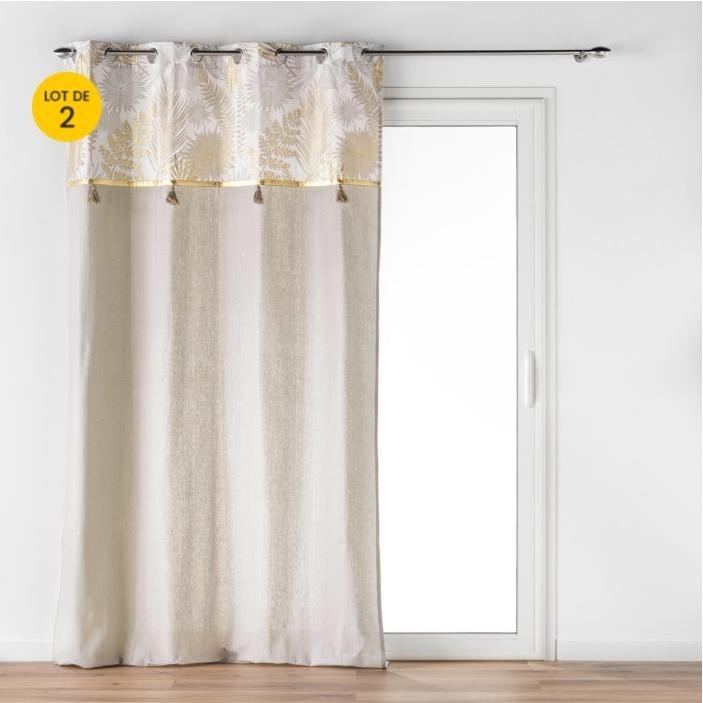 Lot de 2 Rideaux a oeillets 140 x 240 cm polycoton uni + haut métallisé Melisse