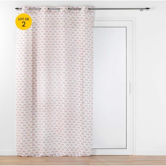 Lot de 2 Voilages art déco a oeillets 140 x 240 cm metallisé Lorea Rose