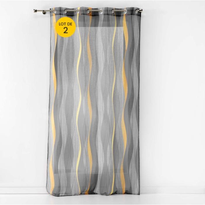 Lot de 2 Voilages a oeillets 140 x 240 cm Ondulys Jaune/Anthracite