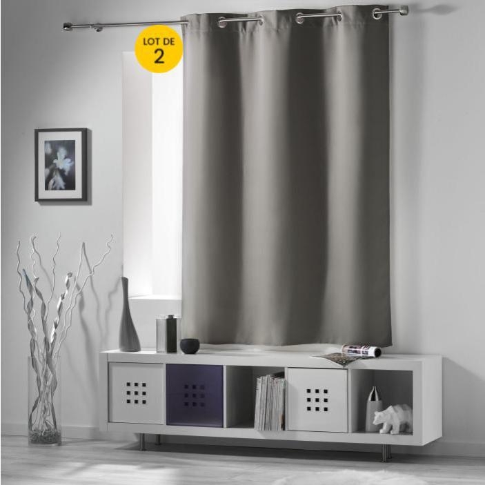 Paire de rideaux a oeillets 140 x 180 cm occultant uni occult Gris perle