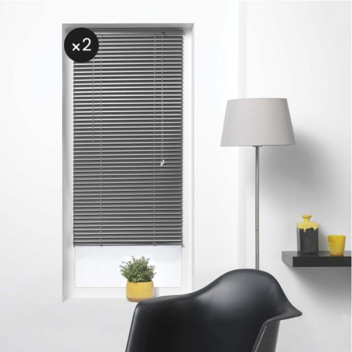 Lot de 2 Stores vénitien pose facile à lamelles 60 x 130 cm aluminium Anthracite