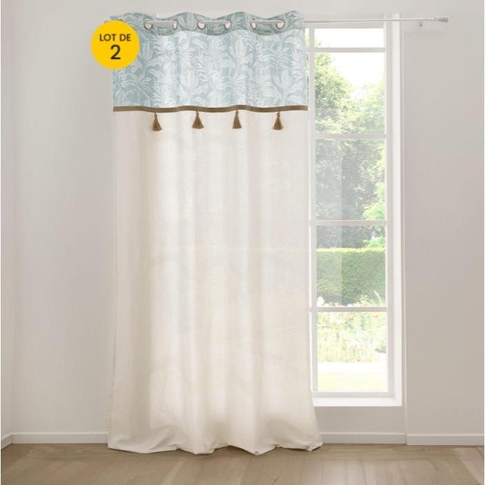 Lot de 2 Rideaux à Œillets Hera - 140 x 240 cm - Coton/Polyester avec Pompons