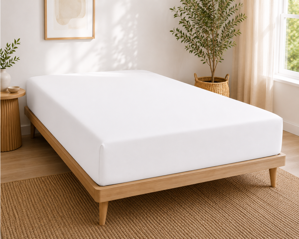 Drap-housse 140 x 190 cm Percale de Coton Peigné Blanc – 80 fils/cm² – Bonnet 35 cm