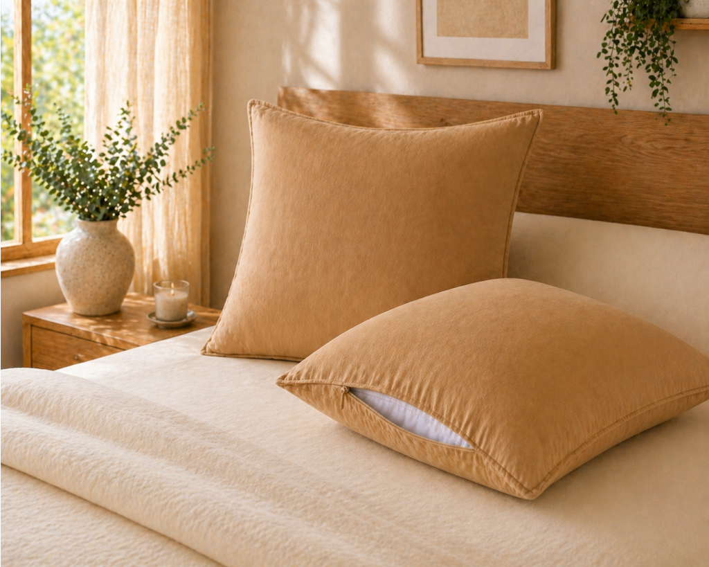 Lot de 2 taies d’oreiller 63 x 63 cm Lyocell uni – LYSANDRE Camel