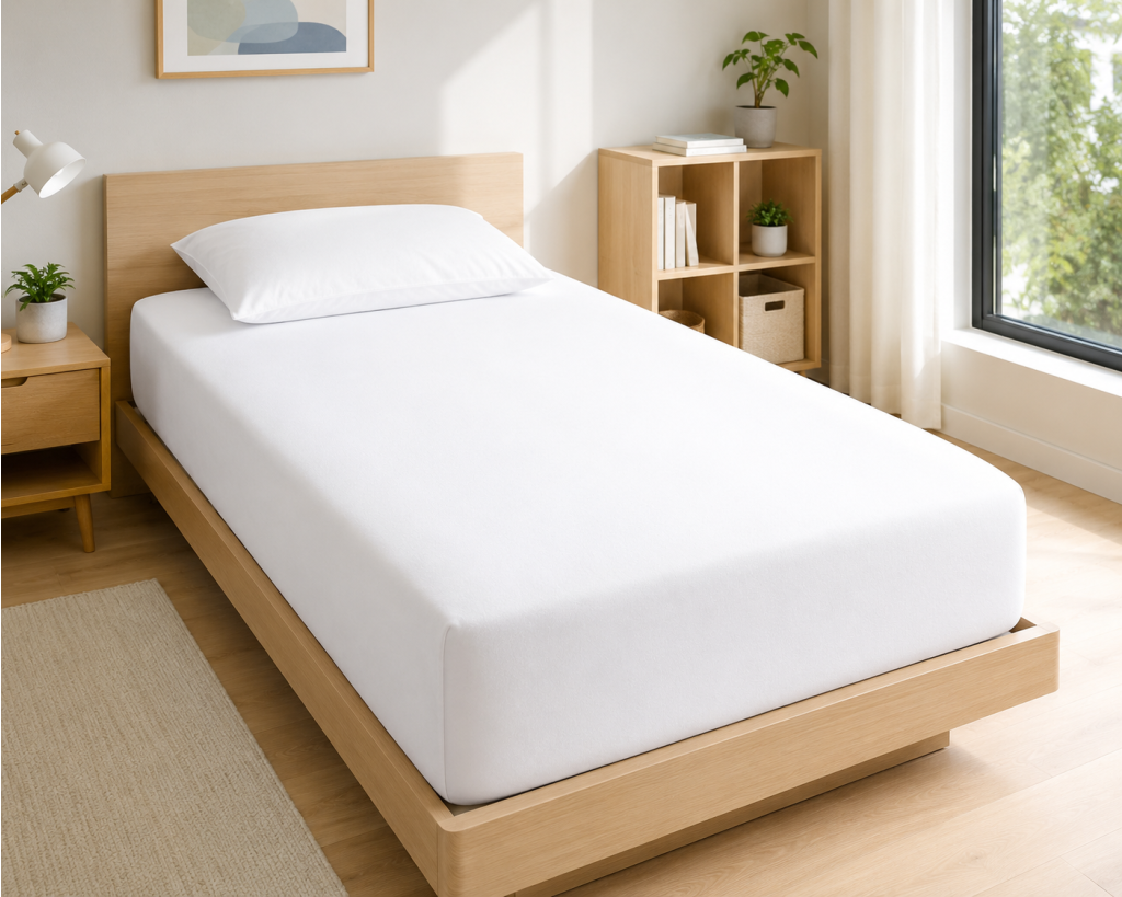 Drap Housse 90x190 cm 1 Place 100% Coton 57 Fils/cm² Bonnet 30 cm Blanc