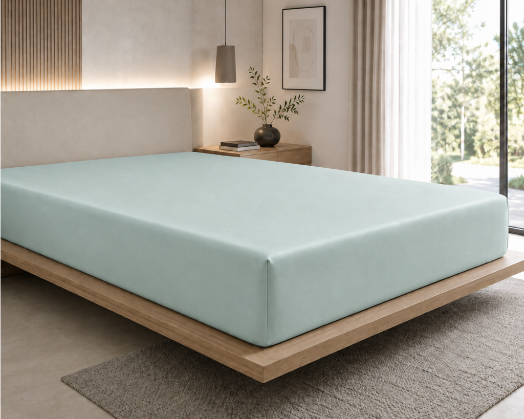 Drap-Housse 180 x 200 cm Prestige Céladon – Satin de Coton Peigné 120 fils/cm² – Bonnet 30 cm