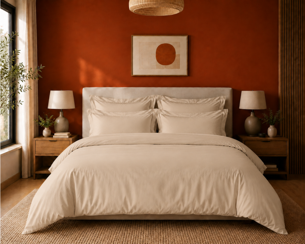 Housse de couette Prestige 260 x 240 cm Sable – Satin de coton peigné 120 fils/cm²