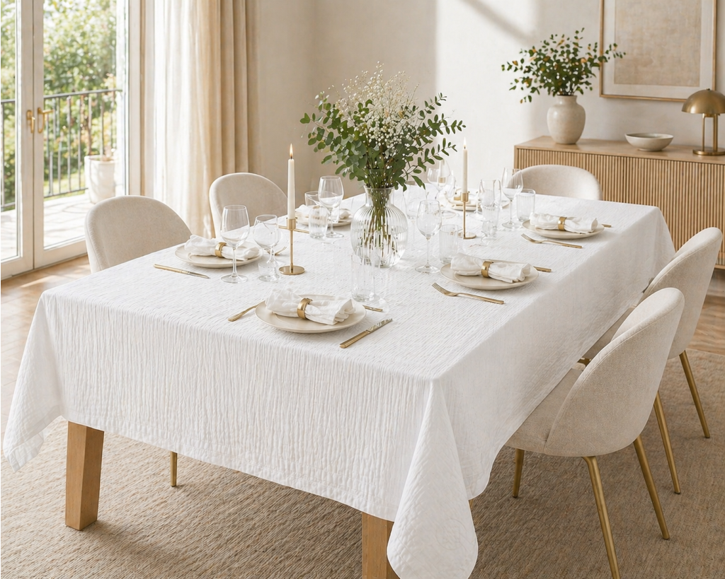 Nappe rectangle 150 x 350 cm + 6 serviettes de table – Double gaze de coton GAÏA Blanc