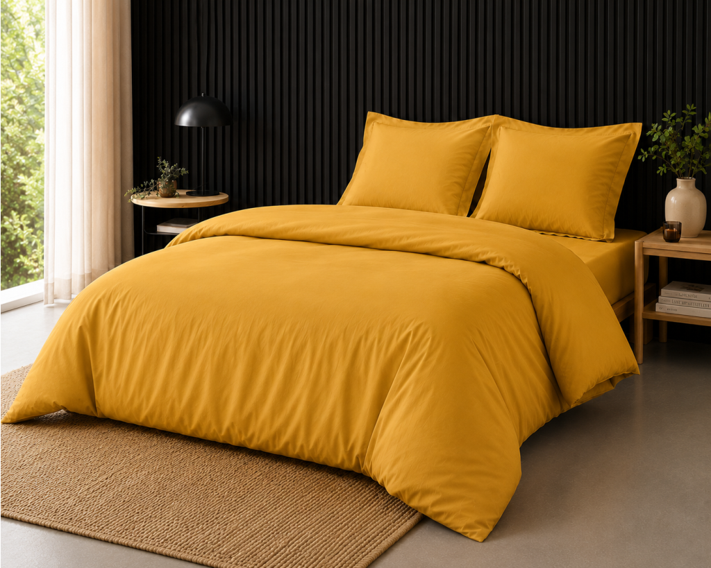 Pack complet housse de couette percale 78 fils pour lit 140 x 190 cm Safran