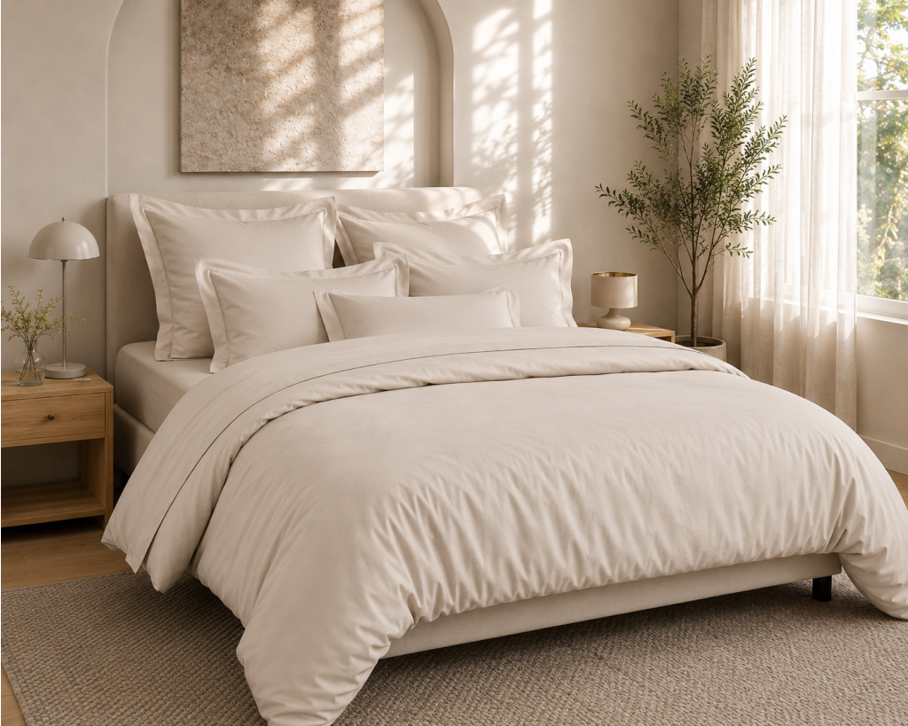 Housse de Couette 240 x 220 cm Prestige 120 Fils/cm² Satin de Coton Sable
