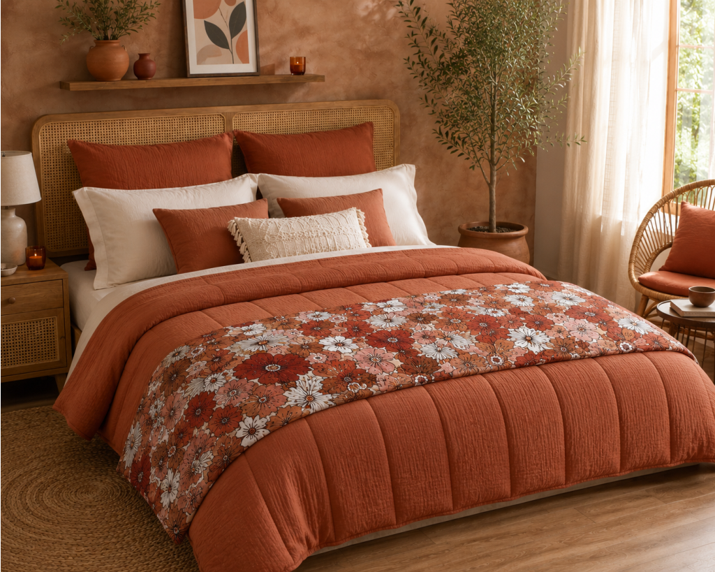Bout de Lit 90 x 200 cm Double Gaze de Coton 125 g/m² Alba Imprimé Floral