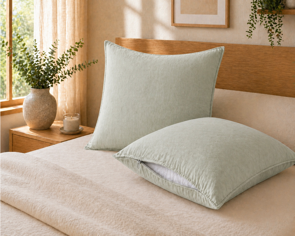 Lot de 2 taies d’oreiller 63 x 63 cm Lyocell uni – LYSANDRE Lichen