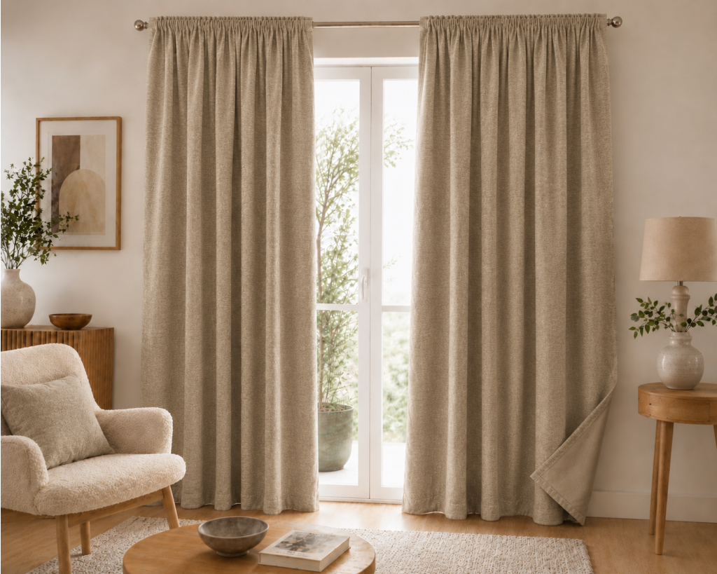 Lot de 2 Rideaux Blackout Beige lin 140 x 260 cm – Occultant Polaire – Galon Fronceur