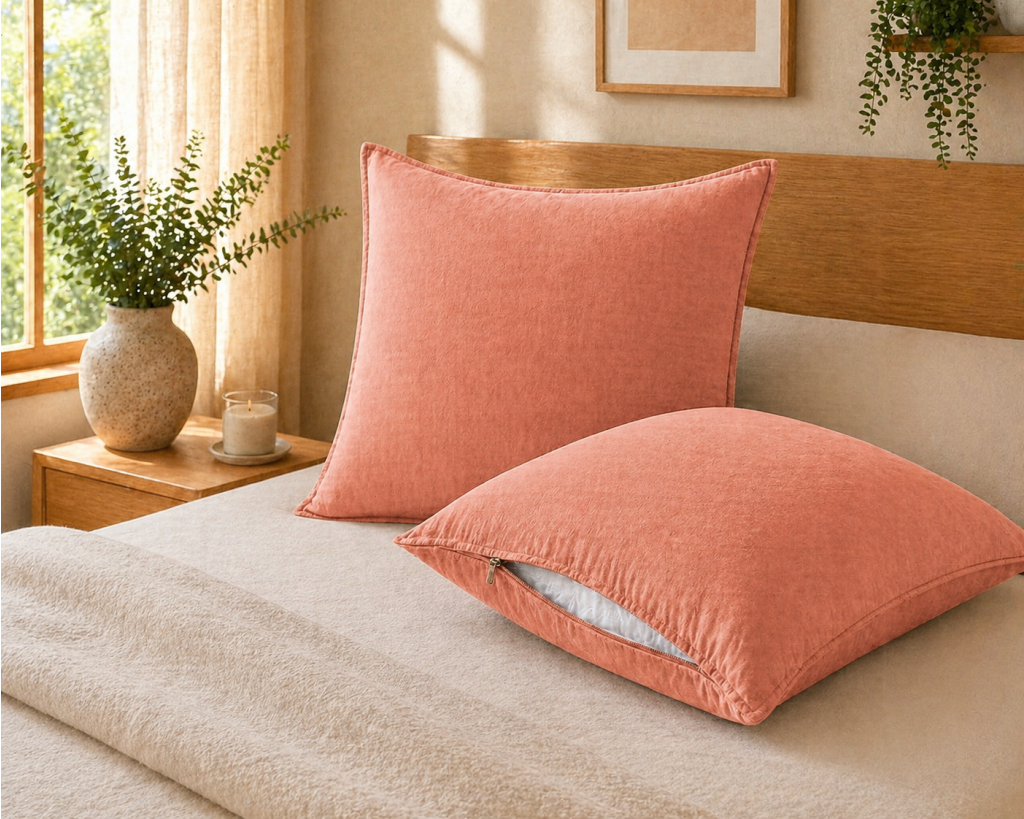 Lot de 2 taies d’oreiller 63 x 63 cm Lyocell uni – LYSANDRE Terracotta