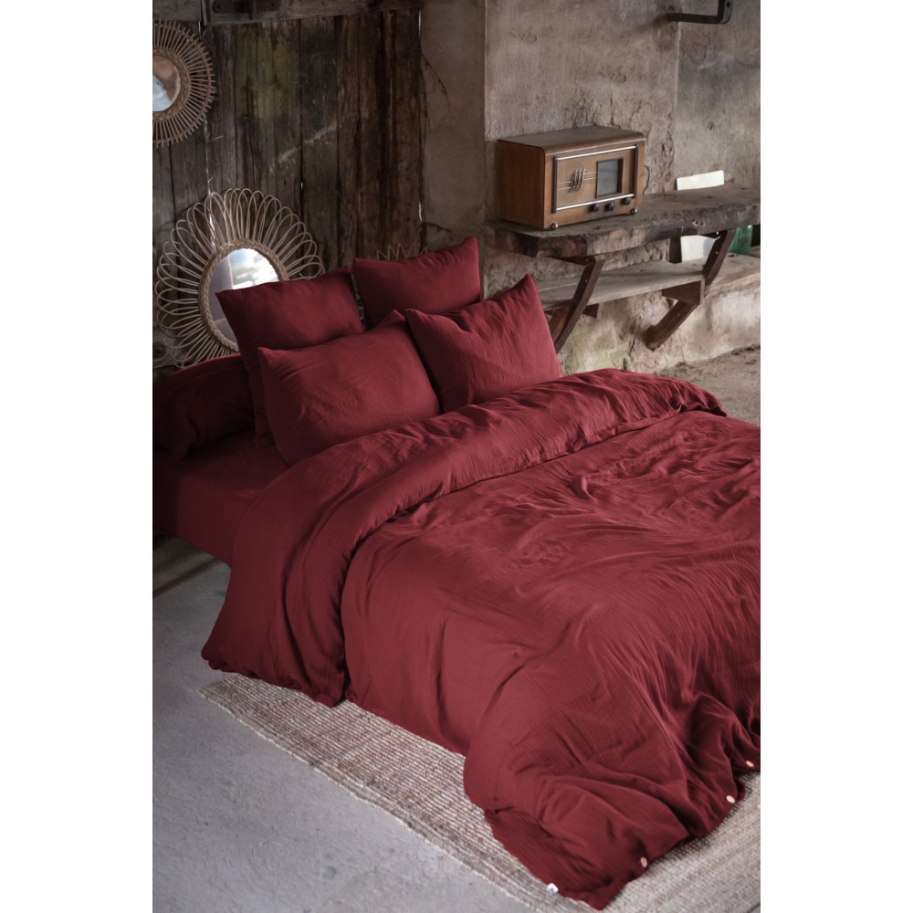 Housse de couette 240 x 220 cm – Double Gaze de Coton Luxe - Bordeaux