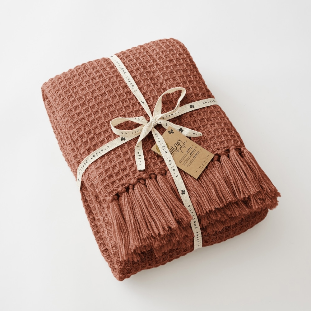 couvre-lit à franges 240 x 260 cm rpet gabin terracotta