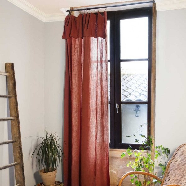 Rideau ajustable + 8 anneaux pince – Gaze de coton – 140 x 300 cm – Terracotta – Gaïa