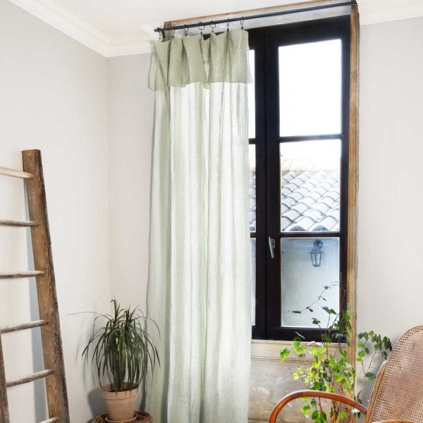 Rideau ajustable + 8 anneaux pince – Gaze de coton – 140 x 300 cm – Vert d'eau – Gaïa