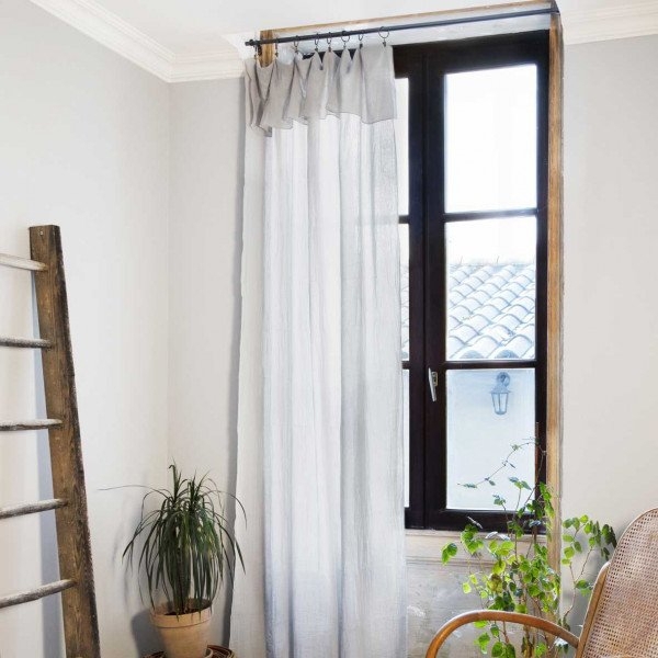 Rideau ajustable + 8 anneaux pince – Gaze de coton – 140 x 300 cm – Perle – Gaïa