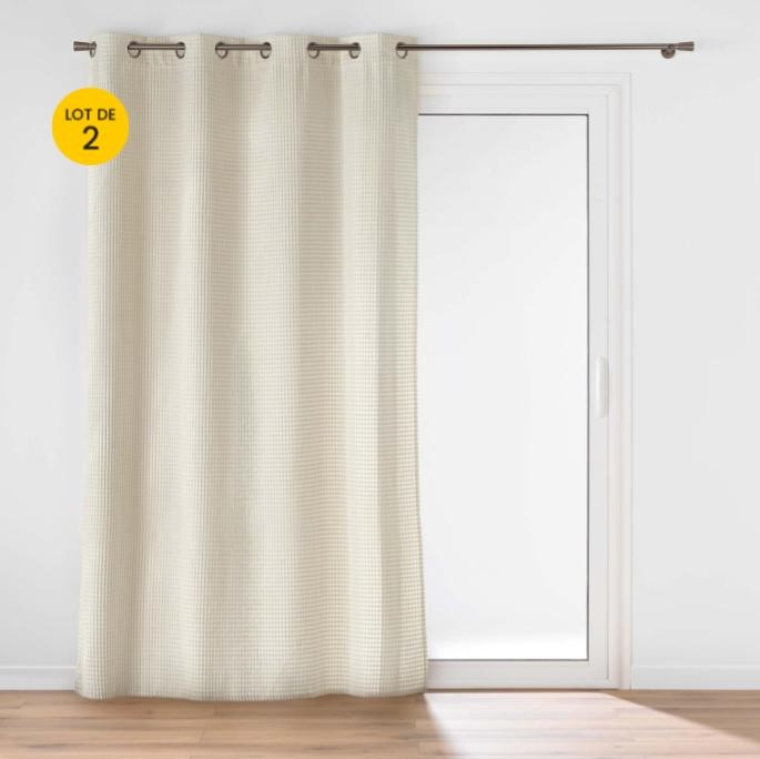  Lot de 2 rideaux tamisants 140 x 260 cm – Velours relief – Œillets – SWINGY Naturel