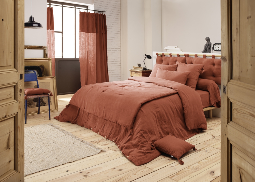 Housse de couette 280 x 240 cm King Size - Double gaze - MILA Terracotta