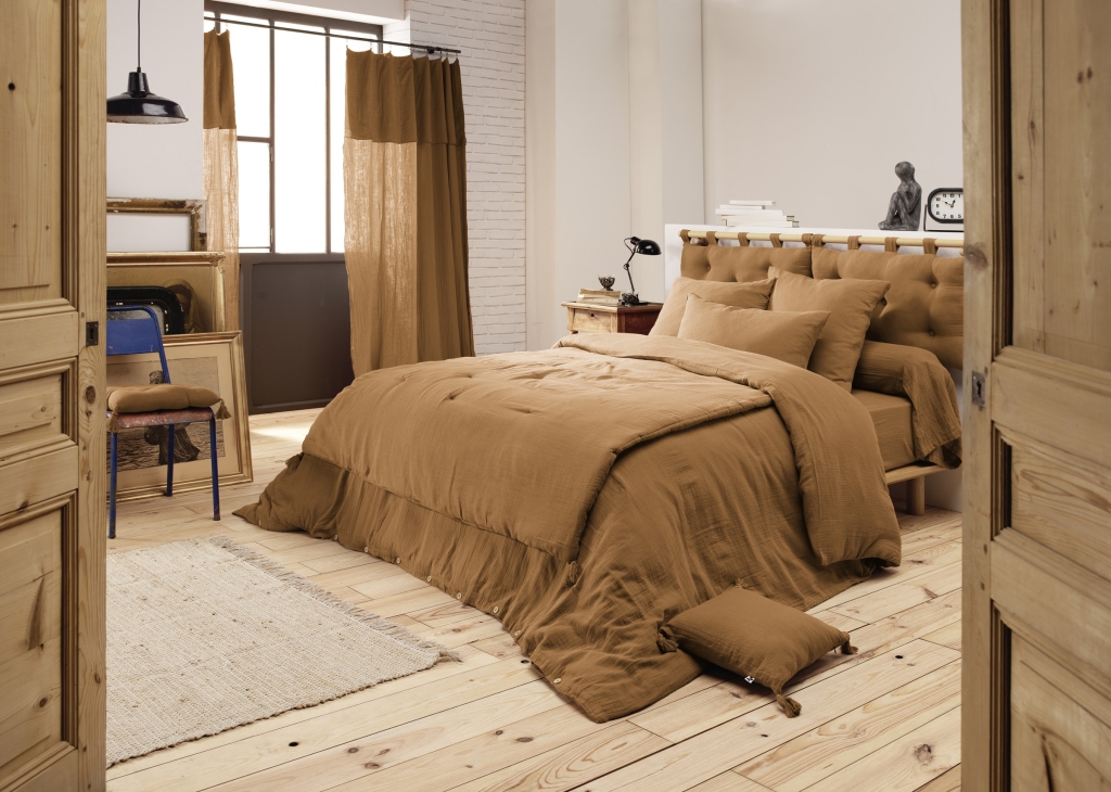Housse de couette 280 x 240 cm King Size - Double gaze - MILA Camel