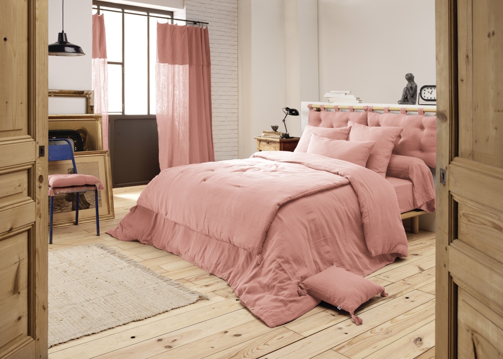 Housse de couette 280 x 240 cm King Size - Double gaze - MILA Rose pêche