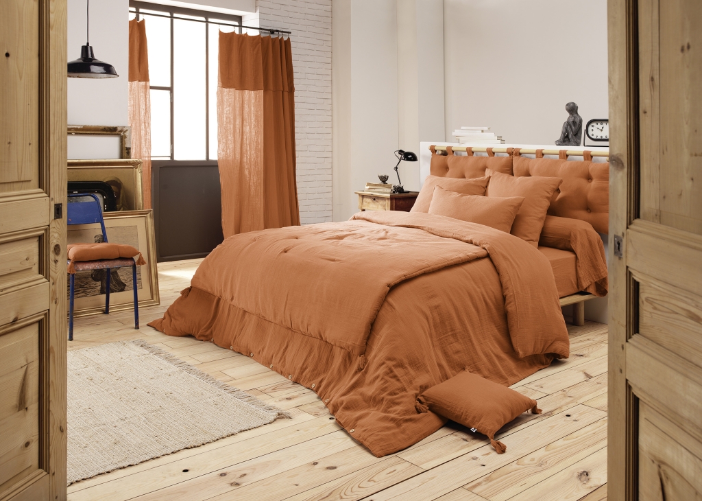 Housse de couette 280 x 240 cm King Size - Double gaze - MILA Abricot