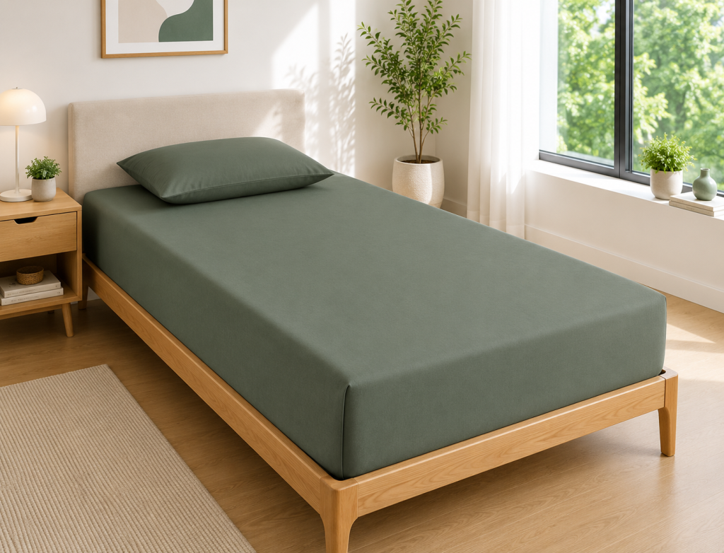 Drap Housse 90x190 cm 1 Place 100% Coton 57 Fils/cm² Bonnet 30 cm Romarin
