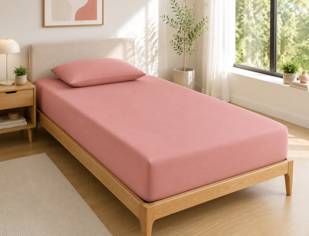 Drap Housse 90x190 cm 1 Place 100% Coton 57 Fils/cm² Bonnet 30 cm Vieux rose
