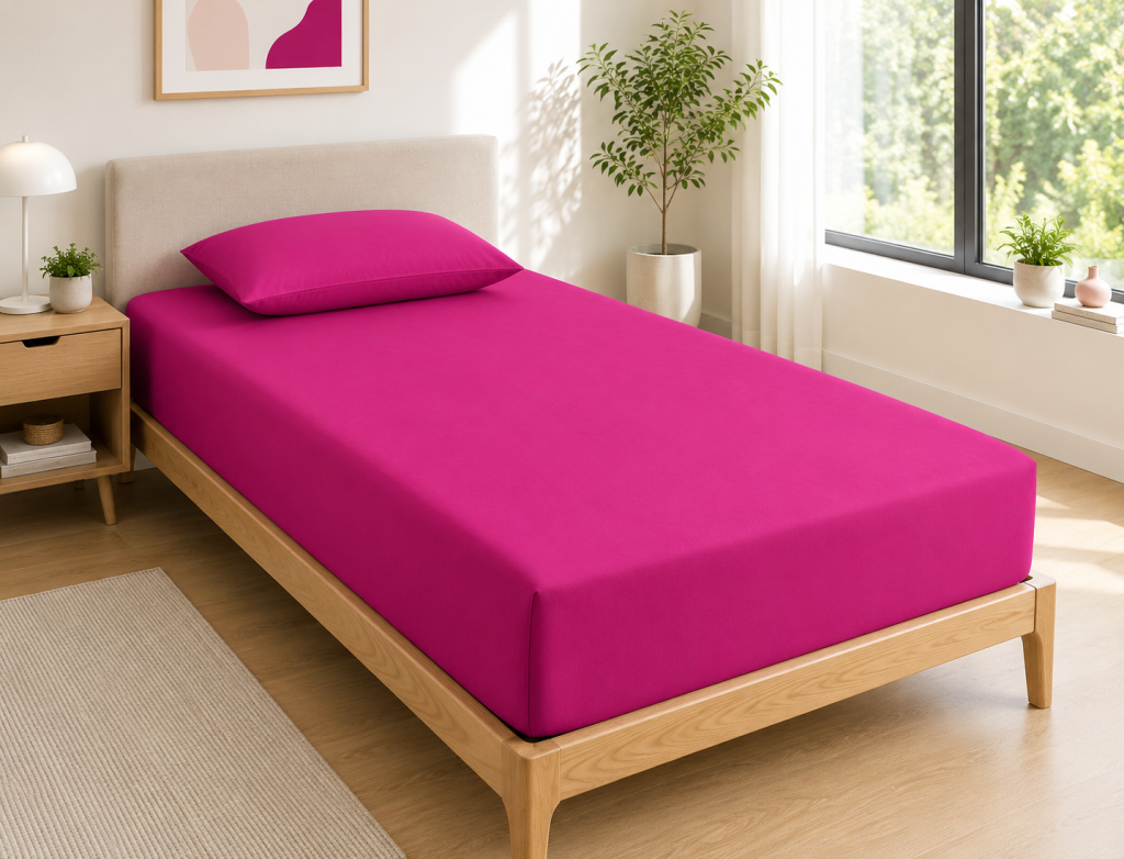 Drap Housse 90x190 cm 1 Place 100% Coton 57 Fils/cm² Bonnet 30 cm Magenta