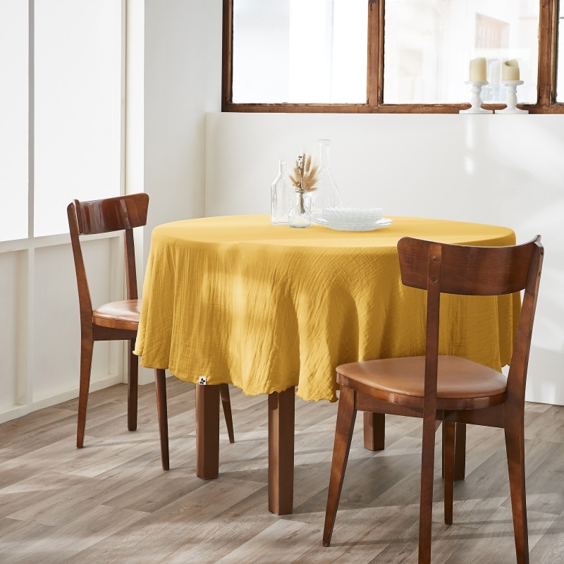 Nappe ronde 180 cm – Double gaze de coton – Gaïa Safran