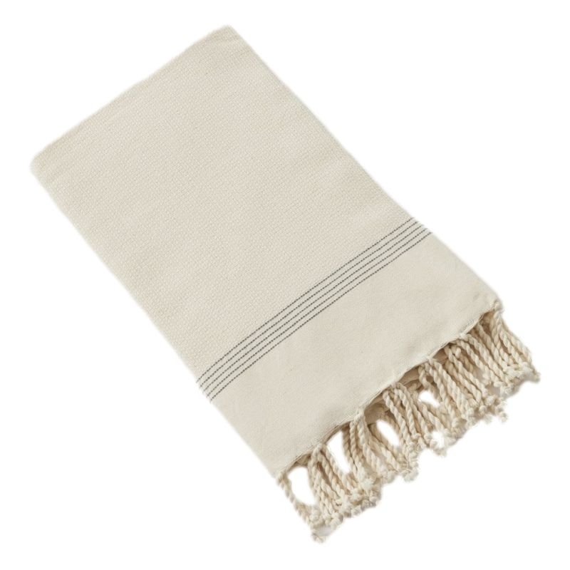 fouta avec franges 100 x 200 cm coton tissé teint ulysse ecume