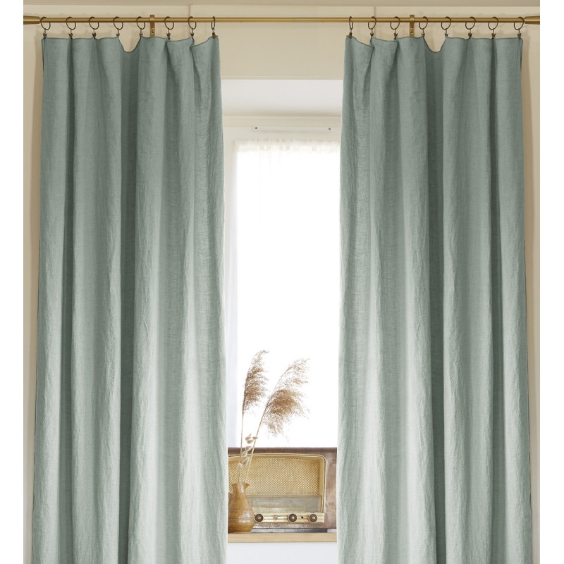 Lot de 2 rideaux ajustables en lin lavé avec 8 anneaux pince 140 x 270 cm Eucalyptus