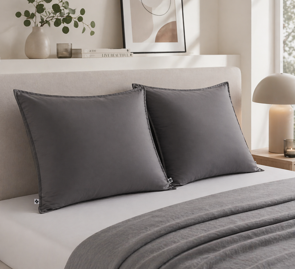 Lot de 2 Taies d’oreiller 63 x 63 cm – Viscose de Satin de Bambou – Granit – SALOMÉ