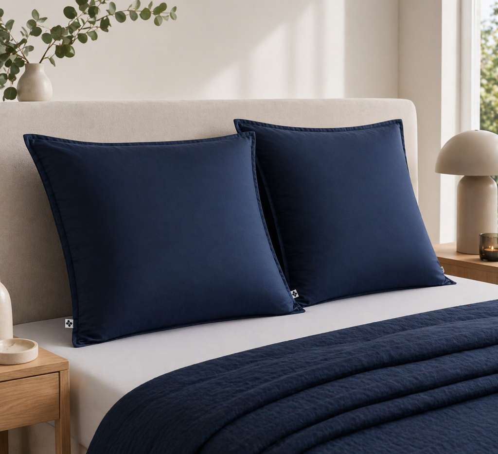 Lot de 2 Taies d’oreiller 63 x 63 cm – Viscose de Satin de Bambou – Marine – SALOMÉ