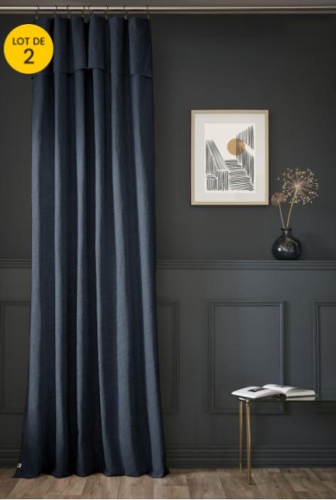Lot de 2 Rideaux en coton Ajustables Sixtine – Marine – 140 x 270 cm