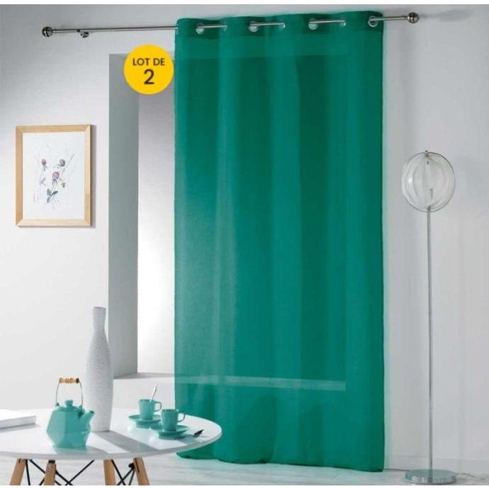 Lot de 2 Voilages à Œillets 140 x 240 cm – Étamine Unie Telma Émeraude
