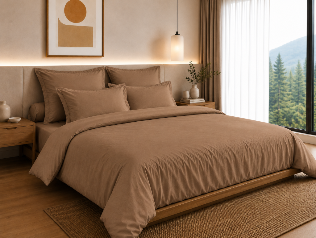 Housse de Couette 260 x 240 cm – 100% Coton 57 Fils/cm² – Taupe