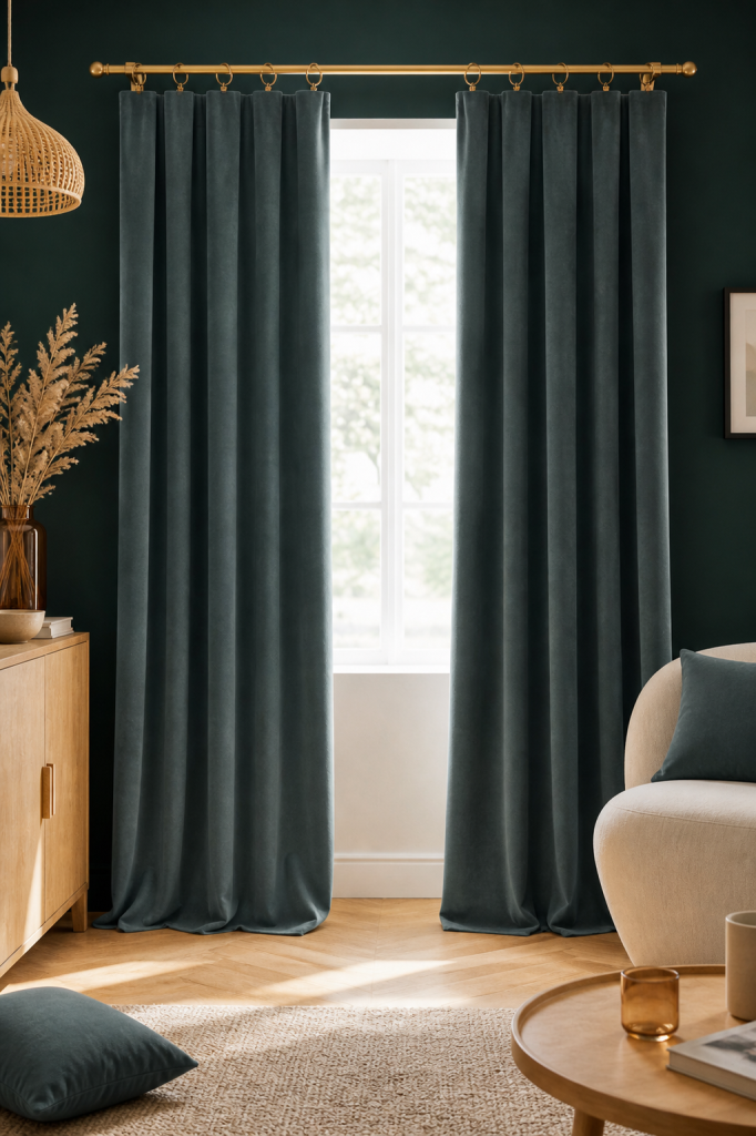 Lot de 2 rideaux velours Ardoise 140 x 270 cm ajustables – Anneaux pince – Coton épais – CÉSAR