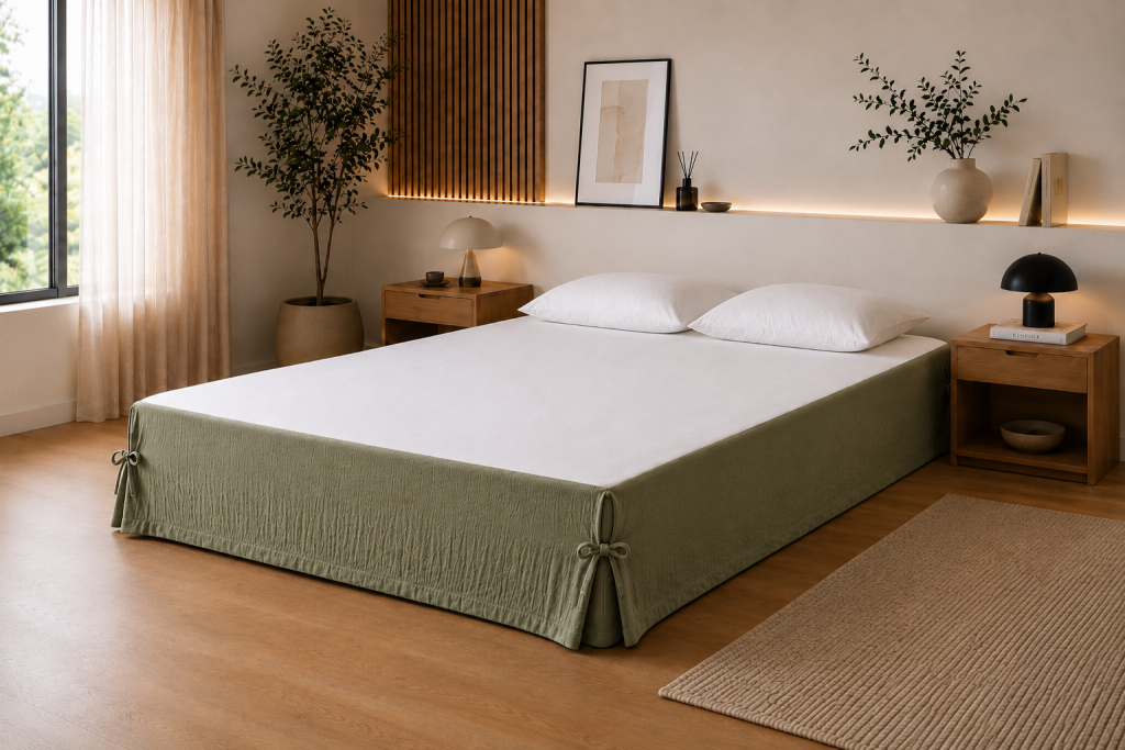 Cache-sommier 140 x 190 cm Double Gaze de Coton GAÏA Romarin – Qualité Haut de Gamme