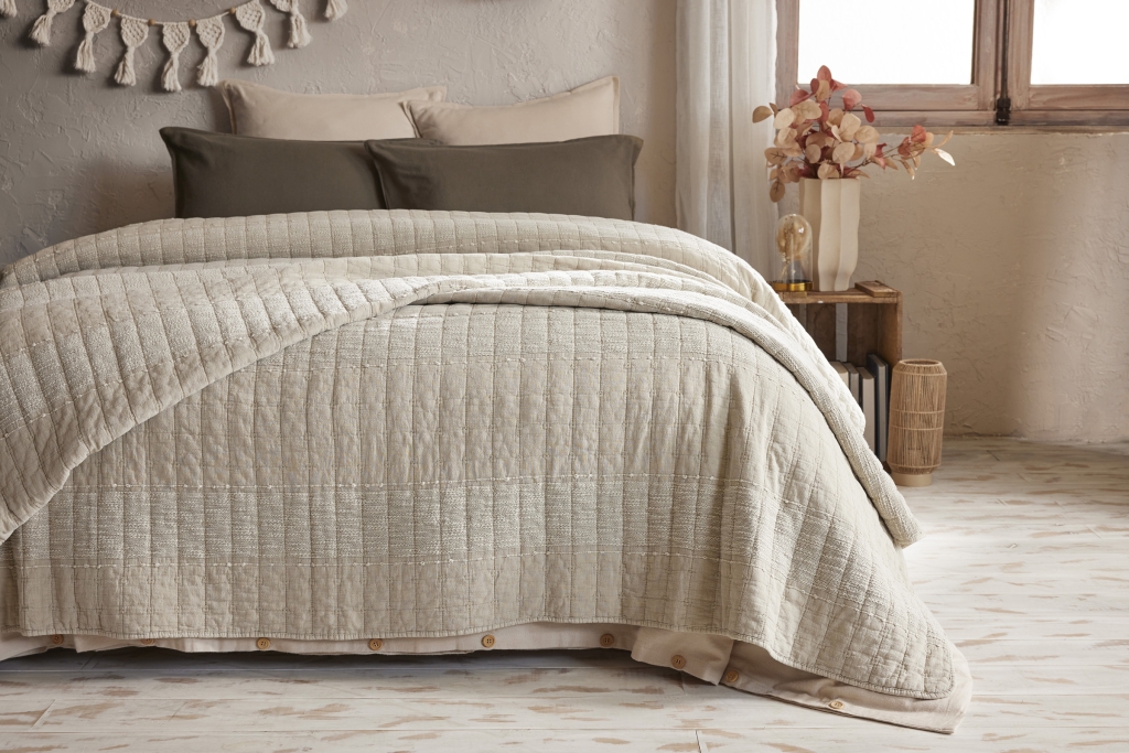 Couvre-lit 240 x 260 cm ALIX en coton jacquard - Sable
