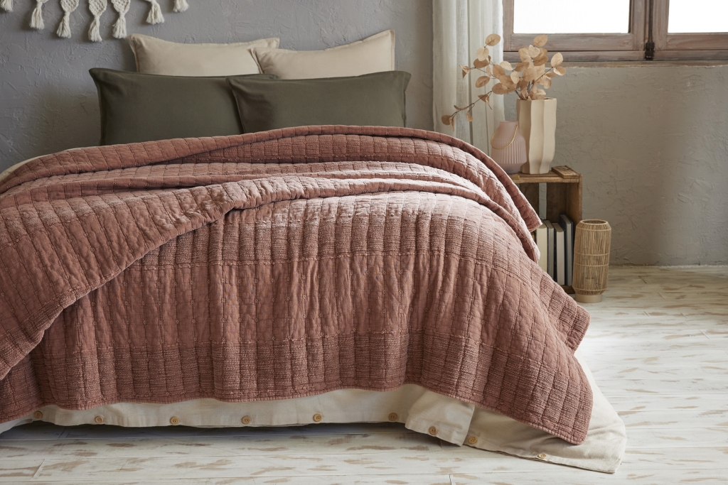 Couvre-lit 240 x 260 cm ALIX en coton jacquard - Terracotta
