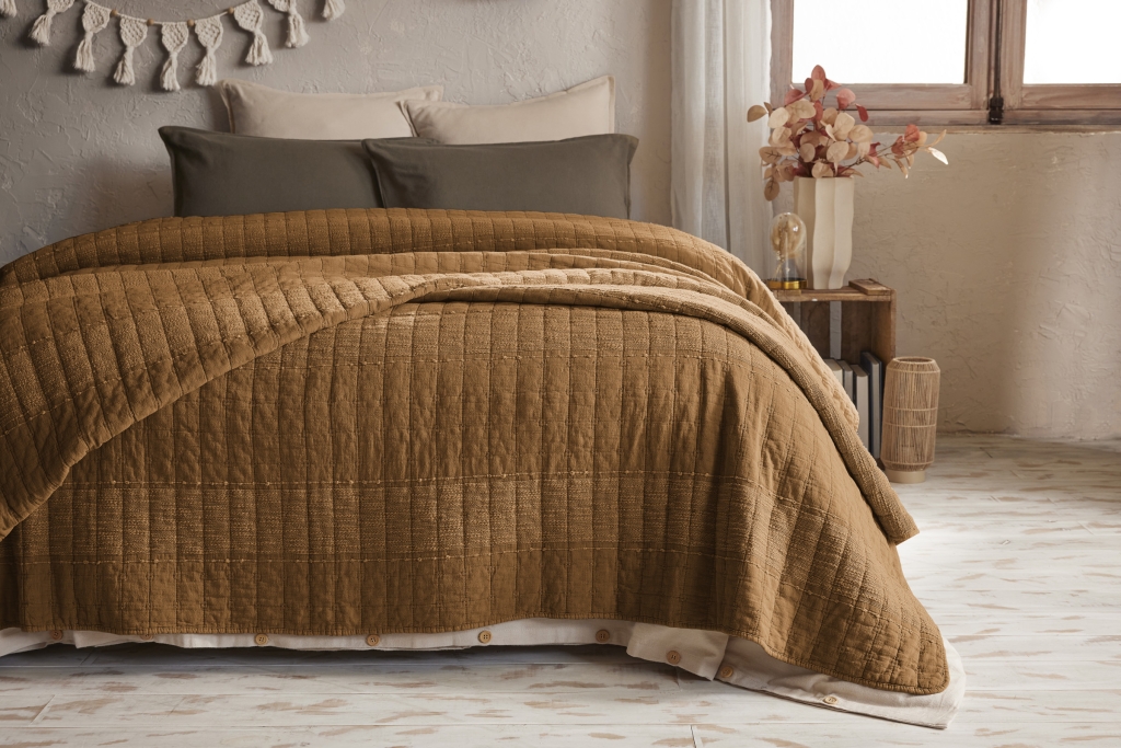Couvre-lit 240 x 260 cm ALIX en coton jacquard - Camel