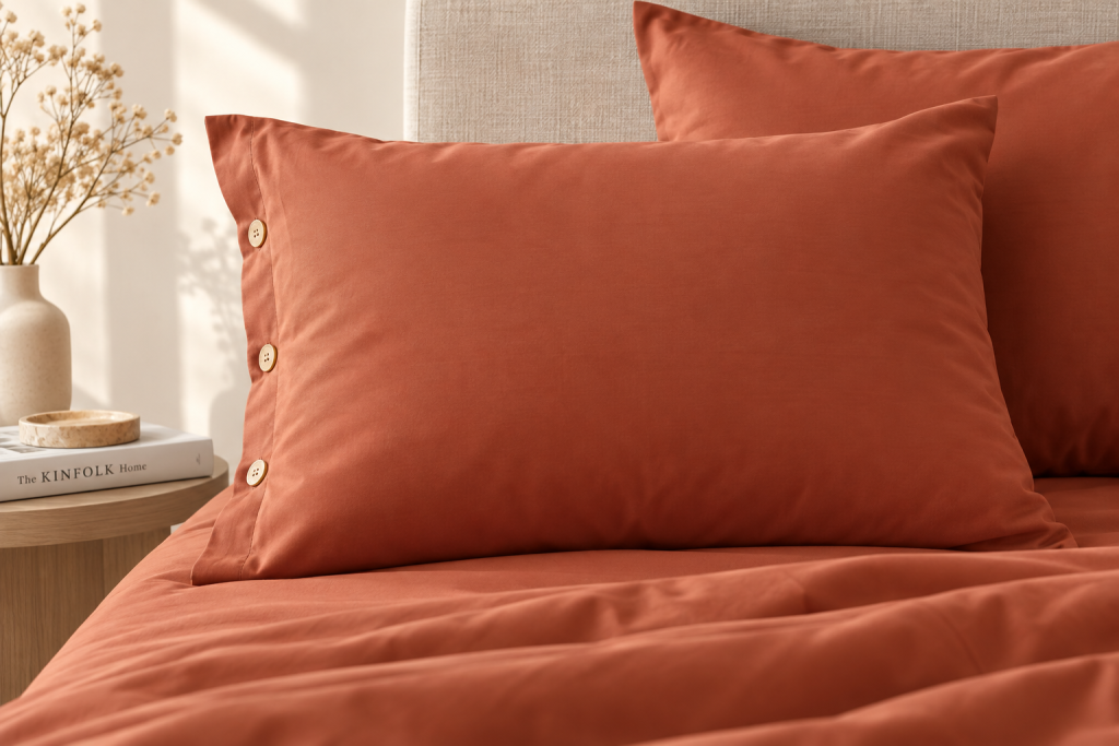 Taie d’oreiller volant plat 50 x 70 cm 100% coton Percale unie PERRINE Tomette