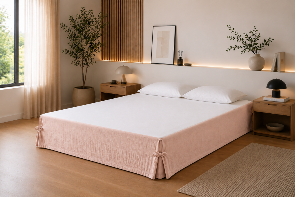Cache-sommier 140 x 190 cm Double Gaze de Coton GAÏA Guimauve – Qualité Haut de Gamme